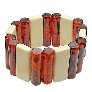 Vintage Root Beer & Cream Bakelite Stretch Bracelet Mod Beauty
